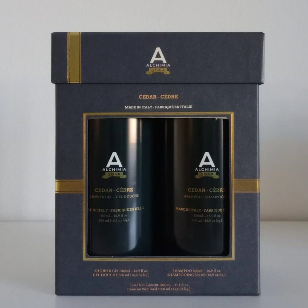NIB Alchimia Anthropologie Gift Box Soap Set Of 2 Sandalwood Shampoo +Shower Gel